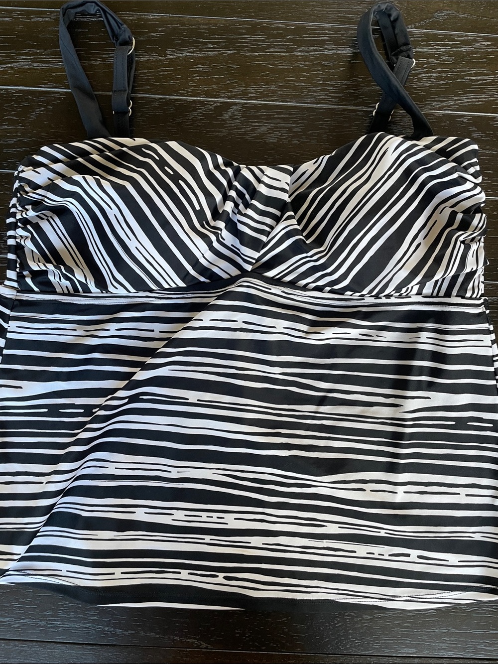 Jantzen Black and White Striped Tankini with Built-In Bra